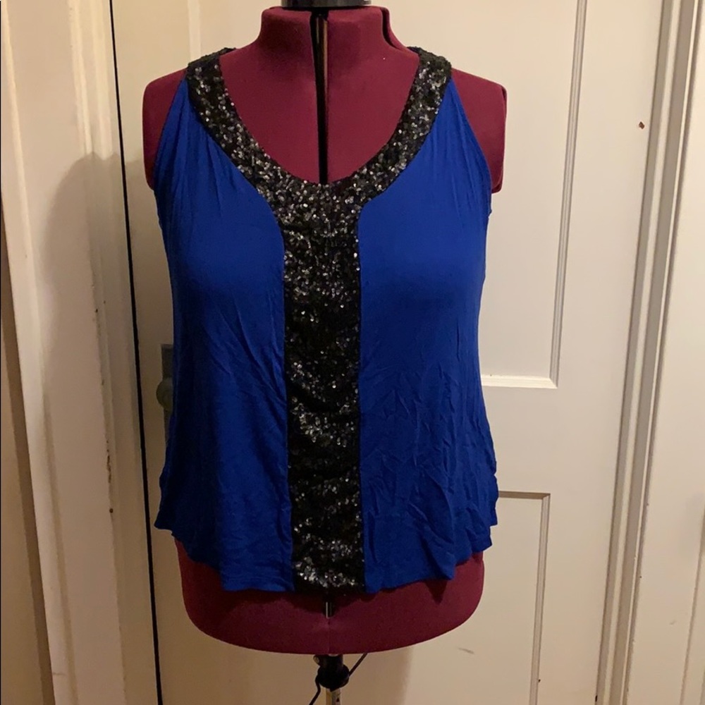 Blue and black sequin top
